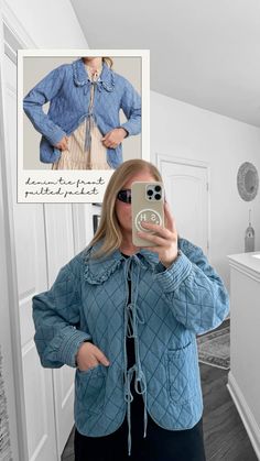 tie front denim jacket for fall #womensstyle #womensoutfits #falloutfitideas #fallootd #ootd #ootdinspo Summer Ties, Tie Waist Top, Early Fall Outfit, Tie Blouse