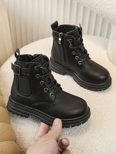 1 Pair Black Toddler Boys' Boots With Buckle & Side Zipper, Flat Bottom Soft Leather Kids Boots, Suitable For All Seasons Black Fashionable    Plain    Kids Shoes, size features are:Bust: ,Length: ,Sleeve Length: Black Toddler, Boys Boots, Kids Boots, Toddler Boys, Kid Shoes, All Seasons, Side Zipper, Soft Leather, Kids Shoes