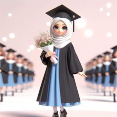 an animated image of a graduate holding flowers