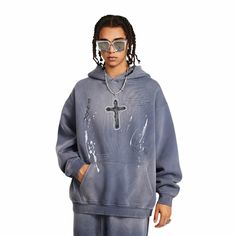 Cross Wave Oversized Graphic Hoodie - h0neybear