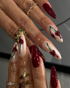 Pinterest: @Alize_24 Cherry Red Nails, Cherry Nail Art, Cherry Nail, Nail Trend, Cherry Nails, Glam Nails, Keep It Real