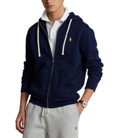 From Polo Ralph Lauren&#x2C; this lightweight fleece hoodie features: attached drawstring hood long sleeves with ribbed cuffs split kangaroo pocket at front full-zip front Ralph Lauren's signature embroidered pony at the left chest ribbed hem cotton/polyester machine wash Imported. Ralph Lauren Fleece, Polo Ralph Lauren Sweatshirt, Ralph Lauren Hoodie, Ralph Lauren Sweatshirt, Mens Fleece, Drawstring Hoodie, Mens Outerwear, Polo Ralph Lauren Mens, Full Zip Hoodie