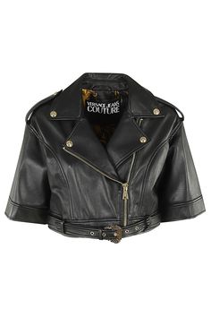 100% Pelle Luxury Leather Cropped Jacket For Fall, Luxury Biker Jacket For Fall, Luxury Cropped Jacket For Evening In Fall, Luxury Biker Jacket For Spring Workwear, Saint Laurent Shoes, Versace Jeans Couture, Versace Jeans, Gianni Versace, Jeans Jumpsuit