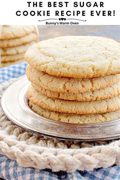 The BEST Sugar Cookies EVER stacked on a metal plate. Bakery Style Cookies, The Best Sugar Cookies, The Best Sugar Cookie Recipe, Best Sugar Cookie, Sugar Cookie Recipe Easy, Cookie Sandwich, Best Sugar Cookie Recipe, Chewy Sugar Cookies, Cookie Brownie Bars