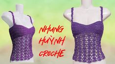 a purple crochet tank top on a mannequin with the words knitting hyvini croche