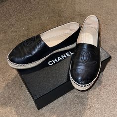 Black Chanel Espadrilles. Used But In Great Condition. Very Comfortable And Stylish! 100% Authentic. Chanel Espadrilles, Shoes Chanel, Chanel Black, Chanel Shoes, Espadrille Shoes, Espadrilles, Chanel, Women Shoes, Women Shopping