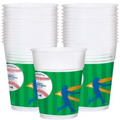 plastic cups with baseballs and bats on them