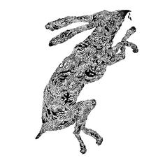 a black and white drawing of a dog jumping in the air