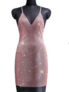 Rhinestone see through sparkling dress. SIZE Bust: 31-43” Waist: 31-39” Length:32” Glamorous Pink Bodycon Dress For Homecoming, Glamorous Pink Bodycon Dress For Prom Season, Glamorous Pink Bodycon Dress For Prom, Summer Sequin Dress With Rhinestones, Pink Embellished Club Dress, Sparkling Pink Mini Dress For Party Season, Pink Party Dress With Rhinestone Fringe, Pink Party Dresses With Rhinestones, Glamorous Pink Backless Bodycon Dress