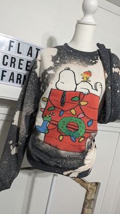 Christmas Snoopy Sweater, Bleached Christmas Sweater, Peanuts Bleached Christmas sweater, Charlie Brown Christmas Bleached sweatshirt IF WE ARE OUT OF STOCK IN YOUR SIZE PLEASE MESSAGE ME WE MAY HAVE OTHER COLOR OPTIONS IN YOUR SIZE.. THANK YOU!!  Other colors available message for options! Brand of shirts may vary due to availability.   If you want a color that you don't see above then send me a message and I will see if we have it in stock! Due to the sublimation process it will have to be a l Casual Christmas Sweatshirt With Cartoon Print, Myself Post Malone, Snoopy Sweater, Bleached Sweatshirt, Christmas Snoopy, Be A Light, Bleached Shirt, Brown Christmas, Handmade Shirts