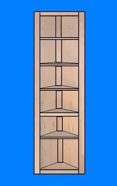 a wooden bookcase with four shelves on each side and one shelf below the door