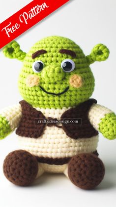 Shrek Amigurumi Shrek Amigurumi, Disney Crochet Patterns, Crochet Lovey, Crochet Disney, Pola Amigurumi, Crochet Baby Toys, Crochet Animals Free Patterns