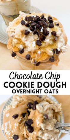 chocolate chip cookie dough overnight oats in a glass bowl