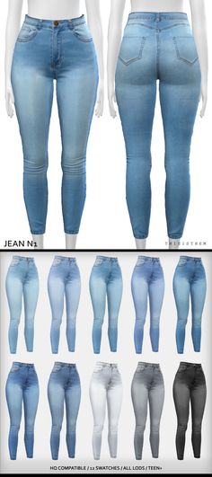 the jeans are all different colors and sizes