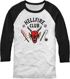 Size:: XLarge Hellfire Club Costume, Stranger Things Hellfire Club, Stranger Things Hellfire, Stranger Things Style, Baseball Graphic Tees, Hellfire Club, Club Shirts, Raglan Tee, Beetlejuice