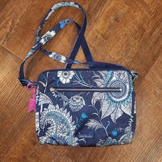 Vera Bradley Crossbody Purse Bag Midtown Navy Sky Blue Cornflower Blossoms Nwot My Mom Bought This But Never Used It. She Ended Up Thinking It Was Too Small For Her. Blue Woven Crossbody Shoulder Bag, Everyday Blue Floral Print Shoulder Bag, Embroidered Blue Crossbody Bag, Vera Bradley Midnight Blue, Hand-tooled Blue Crossbody Shoulder Bag, Blue Cornflower, Vera Bradley Bags, Purse Bag, Crossbody Purse