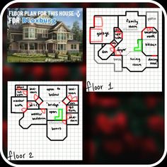 the floor plan for this house is shown in red, green and blue colors with four rooms