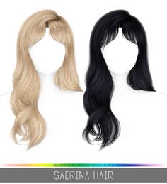 two wigs with long hair are shown in three different colors and styles, one is blonde