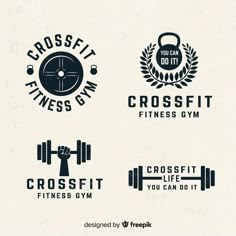 the crossfit gym logo is designed in black and white