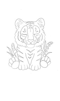 a drawing of a tiger sitting in the grass