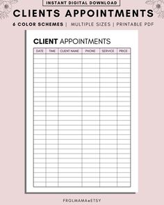 "This listing is for a Client Appointment Tracking Printable, Meeting Tracker, Tutoring Tracker, Hairdressing, Nail Tech, Small Business, Appointment Tracker, Appointment Tracker Printable, Meeting Tracker, Appointment Reminder, Doctor, Lunch Date Schedule, Appointment Reminder, Appointment Schedule, Lunch Date Schedule, Doctors Appointment Tracker, Meeting Tracker PDF - A4 - A5 - Letter. This Instant Digital Download is perfect if you are looking for a client appointments Printable. The other b Appointment Schedule Template, Client Appointment Sheet, Small Business Nail Tech, Nail Client Book, Lash Tech Calendar, Nail Tech Rules For Clients, Nail Tech Schedule, Becoming A Nail Technician, Nail Schedule Template