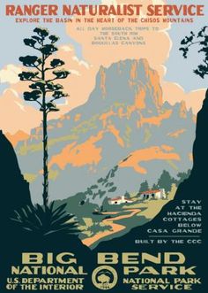 the national parks poster art of the wpa's, featuring mountains and trees