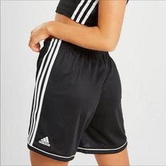 In A Black Colourway, These Shorts Are Made From Smooth Poly Fabric, Which Guarantees To Keep You Comfy. They Feature An Elasticated Waistband For The Perfect Fit, As Well As Climalite Tech For Cool Comfort. Contrasting White 3-Stripes On The Sides Iconic Adidas Logo Drawcord On Elastic Waist Piping Above Cuffs New With Tags! Shorts Adidas, Adidas Shorts, Adidas Black, Shorts Black, Adidas Logo, Black Adidas, Adidas Women, Piping, Elastic Waist