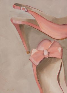 a painting of a pink high heeled shoe with a bow