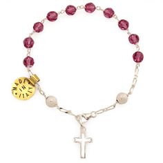 #Rosary_Bracelets with #Pink_Swarovski_crystal_beads and two Sterling #Silver_Diamond_dust_beads, Sterling Silver 'locklinks desihn" links, and small Silver #Cross. #Made_in_Italy. Buy Now! Rosary Jewelry, Crystals Beads, Diamond Dust, Pink Swarovski, Rosary Bracelet, Swarovski Crystal Beads, Silver Cross, Silver Diamonds, Rosary