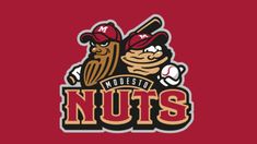 the logo for the baseball team, which is red with gold and white on it