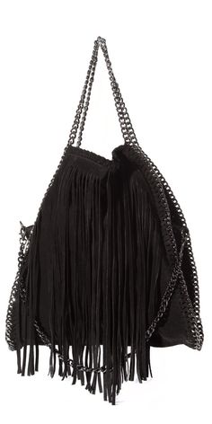 The Fringe Stella - Shop Gigi Moda - Made in Italy Stella Mcartney, Leather Fringe Purse, High Heels Classy, Fringe Handbags, Handbags Black, Stella Mccartney Falabella, Fringe Purse, Chain Top, Fringe Bags