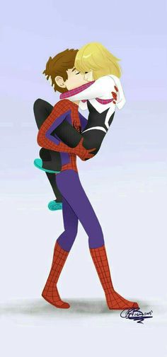 spider - man and woman hugging each other