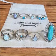 8-PIECE Women'S Fashion Turquoise Ring Ornaments Bohol, Jewels Rings, Set Ring, Western Jewelry, Turquoise Rings, Fashion Ring, Diy Schmuck, Engagement Jewelry, Schmuck Design