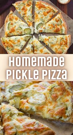 the homemade pickle pizza is cut into slices