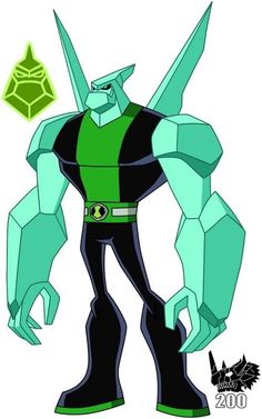 an animated character with green and black colors