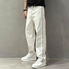 Threebooy Trousers White Straight Male Cowboy Pants Retro Jeans for Men Classic Cheap Denim Aesthetic Stylish Baggy 90s Streetwear Loose Applicable Scene: CASUAL Fabric Type: Stripe Applicable Season: Spring and Autumn Style: Smart Casual Gender: MEN Wash: WHITE Decoration: Pockets Pattern Type: Striped Fit Type: STRAIGHT Length: full length Jeans Style: Wide leg pants Thickness: midweight Waist Type: MID Material: Denim Please note 1 cm = 0.39 inch,1 inch = 2.54 cm ✅ 27: Waist 70 cm ; Hips 90 c White Jeans For Streetwear, White Streetwear Jeans, Urban Style White Tapered Leg Pants, Urban White Tapered Leg Bottoms, Urban White Tapered Leg Pants, Male Cowboy, Denim Aesthetic, Cowboy Pants, Trousers White