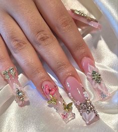 Summer Gem Nails, Nagellack Trends, Pink 3d, Nails For Women, Long Square Acrylic Nails, Unique Acrylic Nails, Jelly Nails, Nail Swag