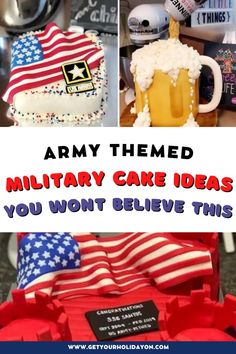 You will find some great military cake ideas here, whether it's an Army birthday cake with a name, an Army retirement cake, or a memorial day or veterans' cake. Which one would your soldier prefer? Military Promotion Cake, Military Cake Ideas, Army Promotion Cake, Army Cake Ideas