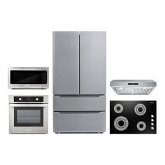 an appliance set including refrigerator, stove and microwave