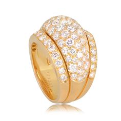 From the Cartier Nigeria collection. This ring is dazzled with collection grade round brilliant cut diamonds with a total approximate weight of 4.10 carats, D-F color, and VVS clarity. This ring is 18k yellow gold, and is signed Cartier, numbered, and has maker marks and French mark’s stamped on the back.
The mm width of the diamond section graduates from 17.50mm – 12.30mm.
The current size of this ring is 7.
If you have any questions about this Cartier Nigeria ring, please feel free to contact us. Luxury Yellow Gold Dome Ring With Brilliant Cut, Luxury Yellow Gold Dome Ring With Diamonds, Luxury Diamond Dome Ring With Prong Setting, Yellow Gold Dome Ring With Brilliant Cut Diamond, Luxury Brilliant Cut Cubic Zirconia Dome Ring, Luxury Dome Ring With Brilliant Cut Cubic Zirconia, Yellow Gold Dome Ring With Brilliant Cut Cubic Zirconia, Luxury Diamond Dome Ring With Brilliant Cut, Luxury Dome Ring In Diamond White