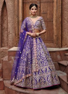 Nitika Gujral-Purple Tafeta Lehenga Set-INDIASPOPUP.COM Gota Patti Embroidery, Purple Lehenga, Blush Fabric, Designing Clothes, Desi Dress, Desi Outfits, Indian Sari Dress, India Style, Taffeta Skirt