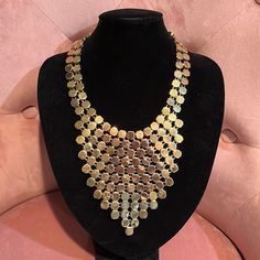 Trendy Gold Tone Bib Necklace, Adjustable , Clasp Closure. Measure As Approx 18” Handmade Statement Necklace, Silver Coin Necklace, Celtic Knot Pendant, Crystal Heart Pendant, Bar Pendant Necklace, Gold Coin Necklace, Gold Choker Necklace, Feather Necklaces, Silver 925 Necklace