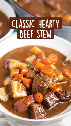 a close up of a bowl of beef stew