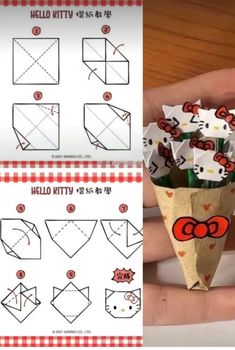 the instructions for how to make an origami hello kitty bouquet