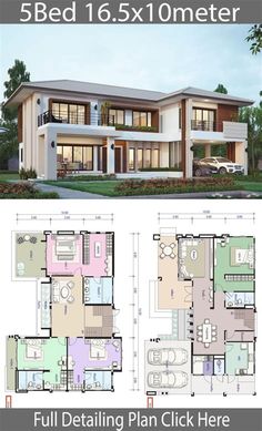 two story house plan with floor plans and measurements for each room in the same area