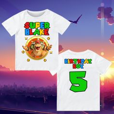 Birthday Custom T Shirt, Personalized Family shirt, All colors, All Sizes, Short, 3/4 & Long Raglan Sleeves  T-shirt super soft to the touch, fresh and with super bright images You can customize your shirts for any occasion, customize for your family, friends, etc. SIZE 3M, 6M, 12M, 18M 2T, 3T, 4T,  5T,  6T YOUTH XS,  YOUTH S.  YOUTH M.  YOUTH L, YOUTH XL S,  M, L, XL, 2XL PLEASE REFER TO SIZING CHART FOR BEST RESULTS PROCESSING TIME: 1 BUSINESS DAYS (DOES NOT INCLUDE WEEKENDS) STANDARD SHIPPING OPTION: 3-5 BUSINESS DAYS PRIORITY SHIPPING: 1-3 BUSINESS DAYS EXPRESS SHIPPING 1-2 BUSINESS DAYS Upgrading Mail DOES NOT speed up the current handling time. If you have a request for a custom order or need something by a certain day, please message me. My shipping times are an estimate; this is a Bowser Shirt, Bowser Birthday, Mario Bowser, Super Family, Birthday Boy Shirt, Birthday Boy Shirts, Birthday Party Shirt, Boy Shirt, Kids Graphic Tees