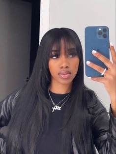 Frayed Bangs Black Women, Fringe Bangs With Long Hair Black Women, Wispy Bangs Sew In, Tape Ins With Bangs, Front Bangs Black Women, Curtain Bangs Long Hair Layers Black Women, Fringe Bangs With Layers Black Women, Jet Black Wig With Bangs, Glueless Wigs With Bangs