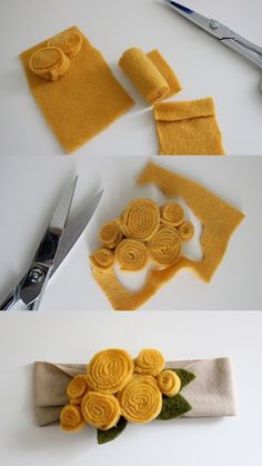 four images show how to make felt flowers