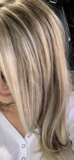 Hair Color For Blondes With Lowlights, Brown Hair With Blonde Baylage, Mostly Blonde Highlights, Wide Blonde Highlights, Blonde Base With Lowlights, Foiled Blonde Hair Highlights, High And Lowlights Blondes, Blonde Hair With Thick Lowlights, Highlight And Lowlights Blonde Fall