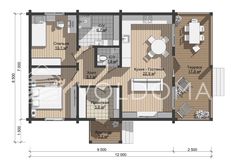 the floor plan for a two bedroom apartment with an attached kitchen, living room and dining area